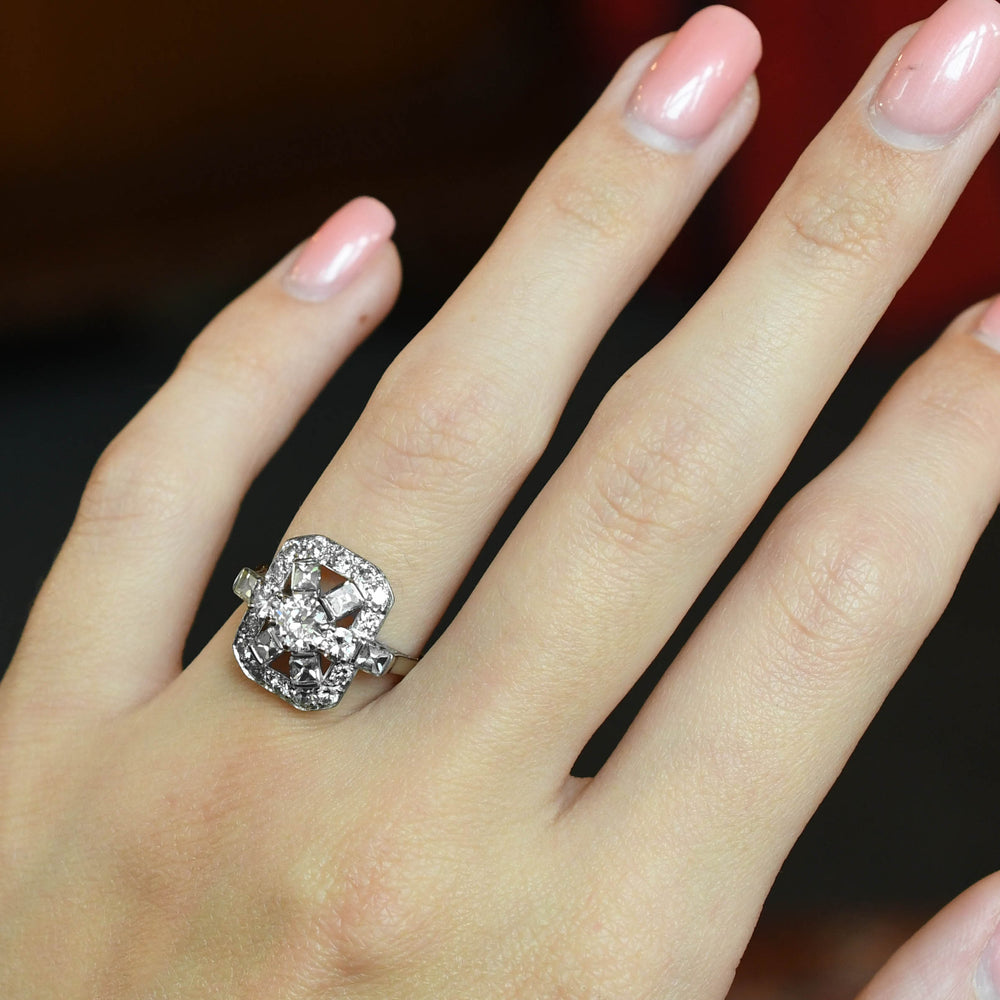 Art Deco Mixed-Cut Diamond Openwork Panel Ring