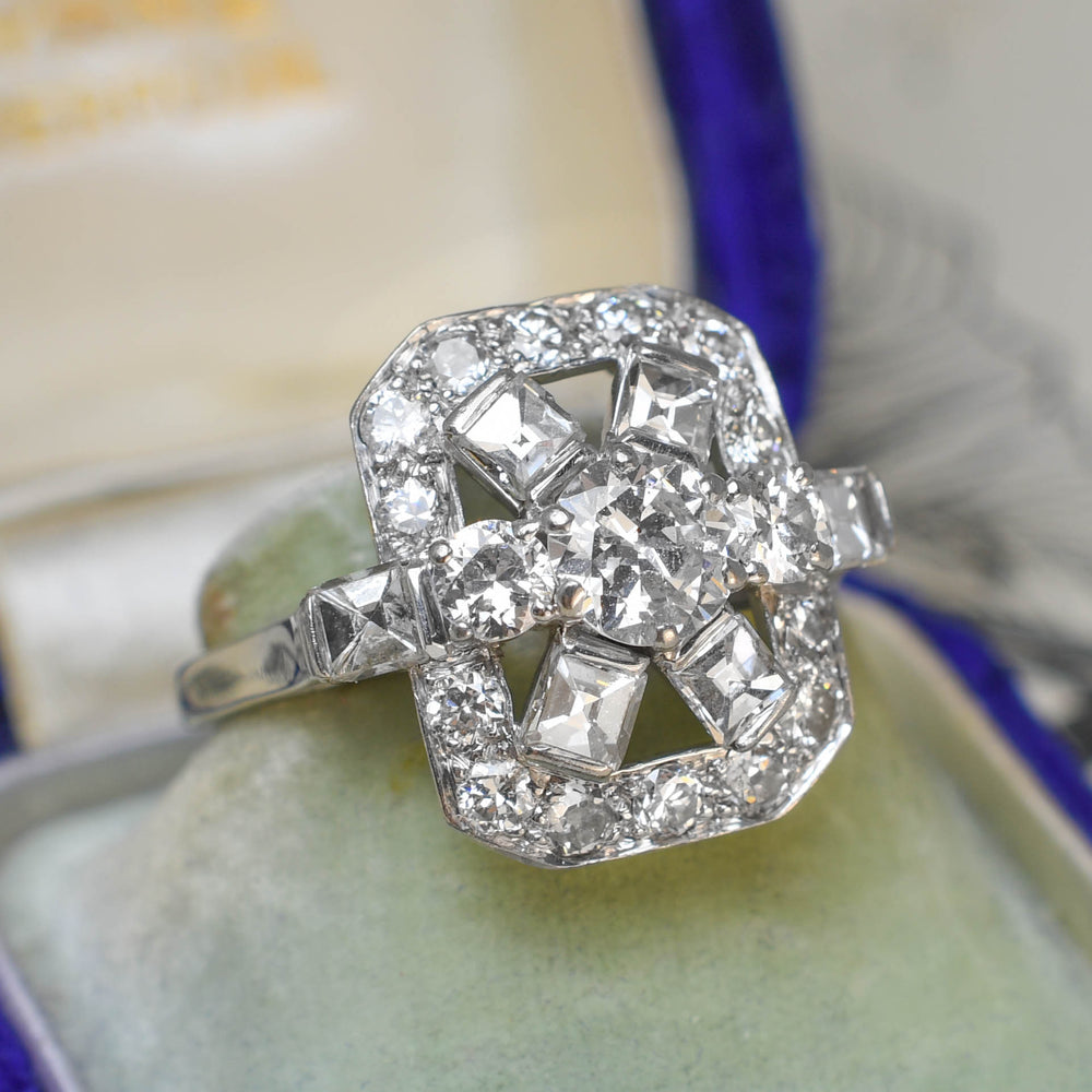 Art Deco Mixed-Cut Diamond Openwork Panel Ring