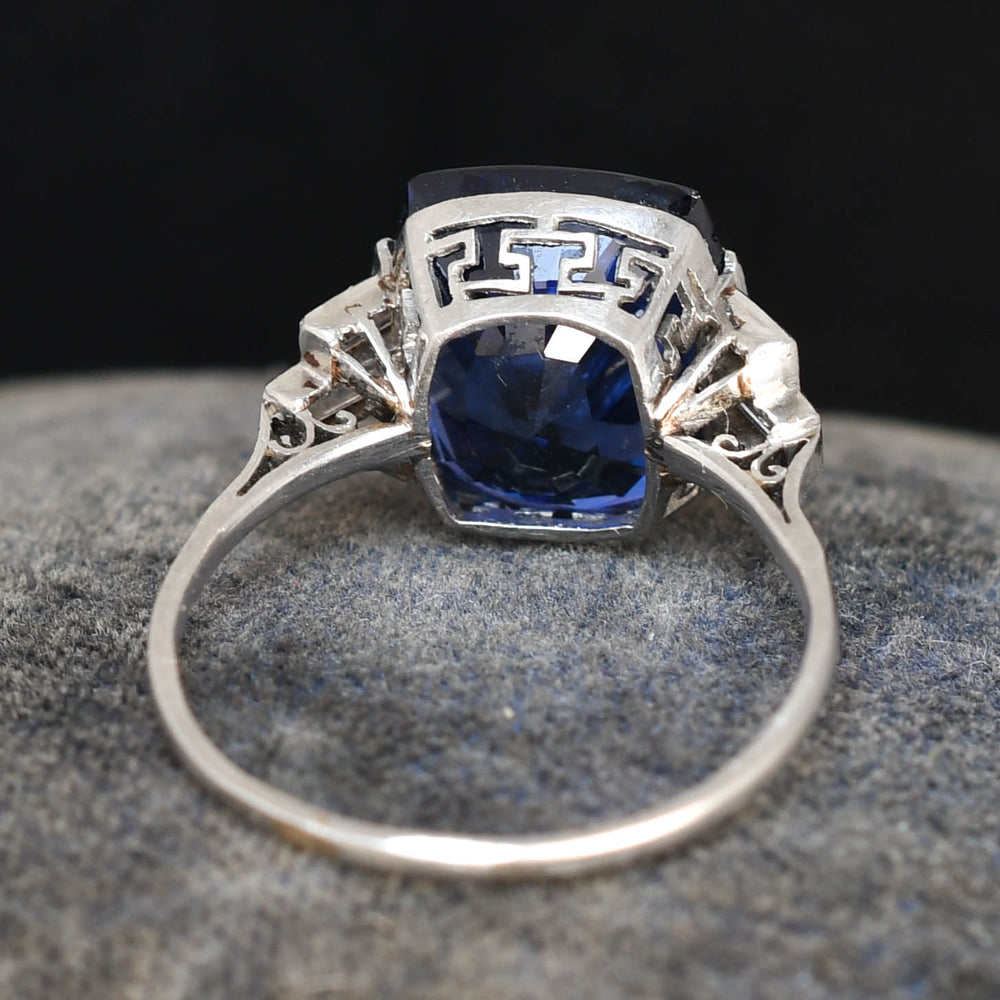 Art Deco 8ct Burma Sapphire & Baguette Cut Diamond Ring