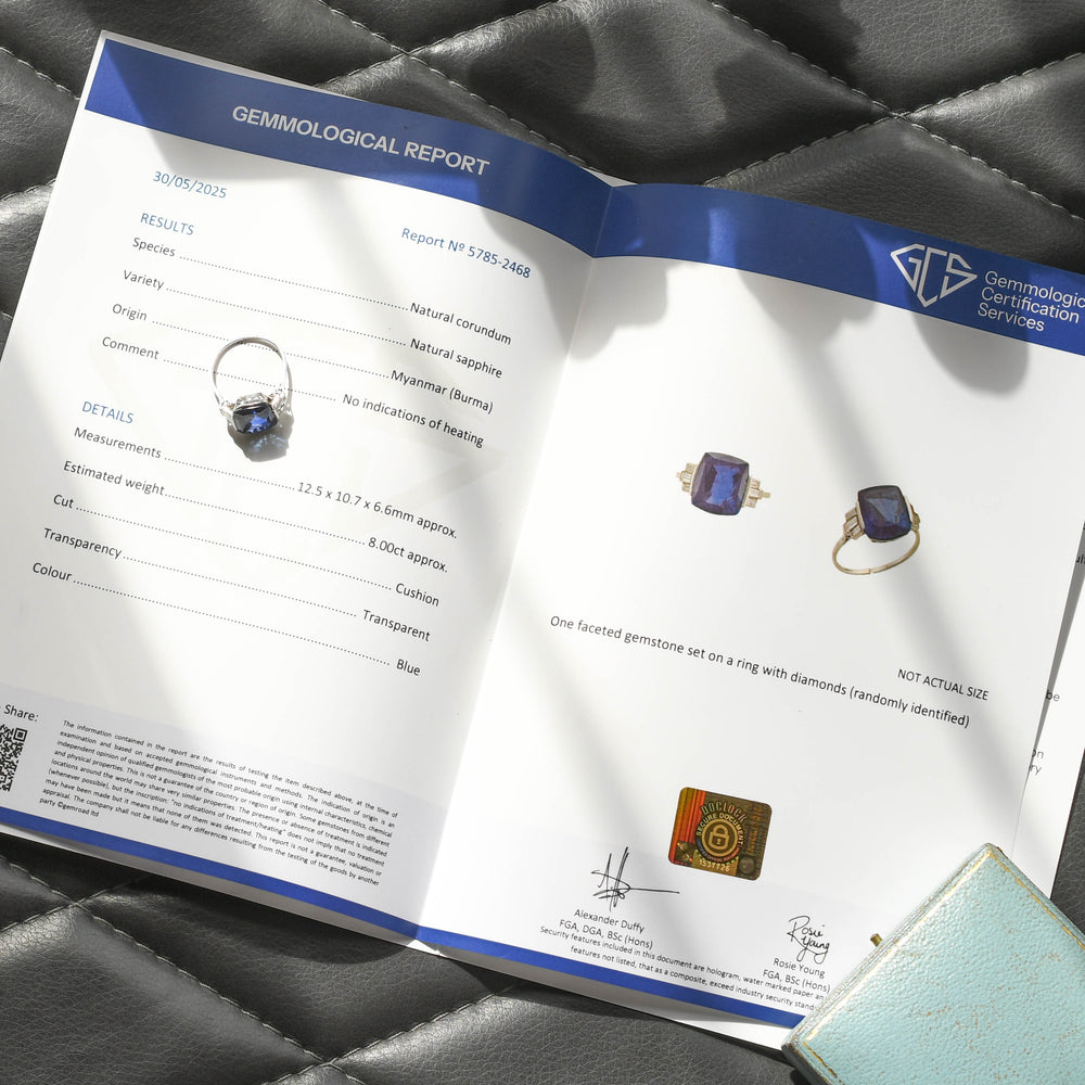 Art Deco 8ct Burma Sapphire & Baguette Cut Diamond Ring