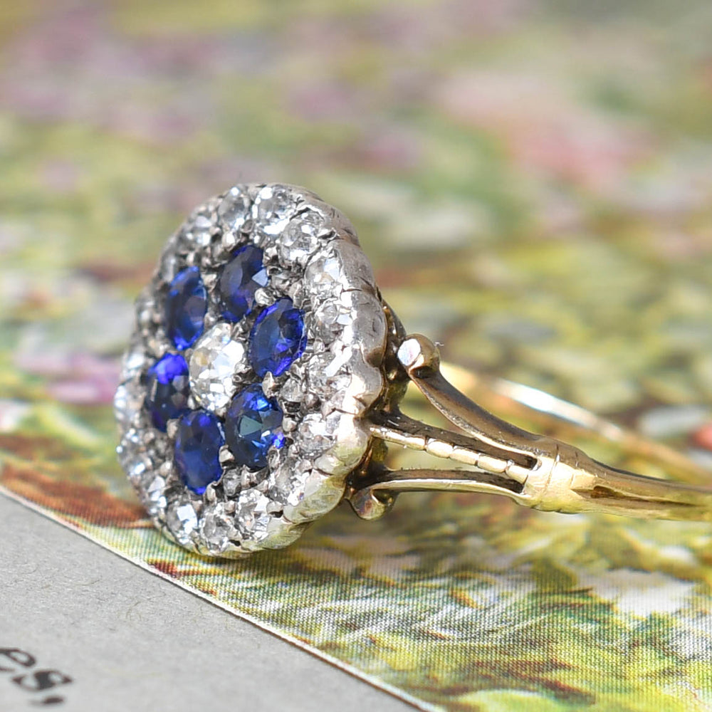 Edwardian Sapphire & Diamond Cobblestone Flower Cluster Ring