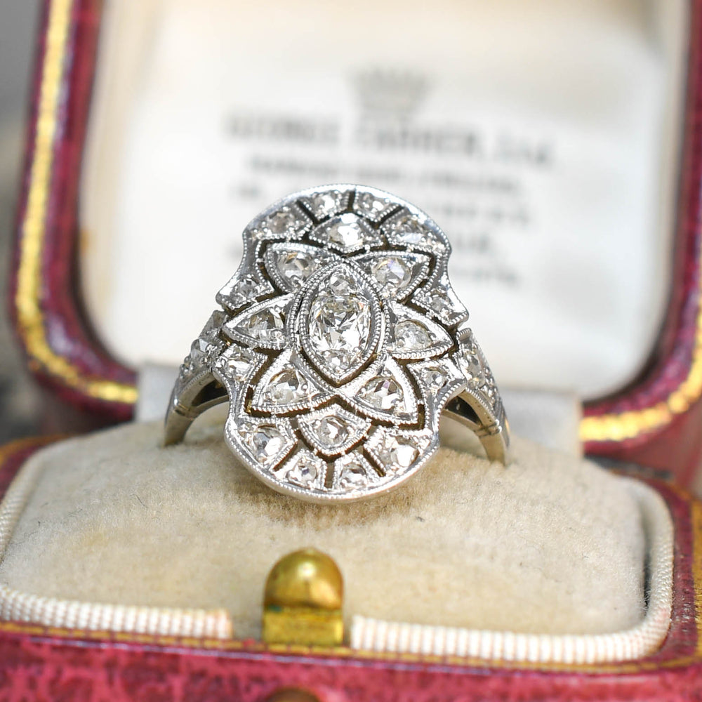 Antique French Diamond Panel Cluster Ring