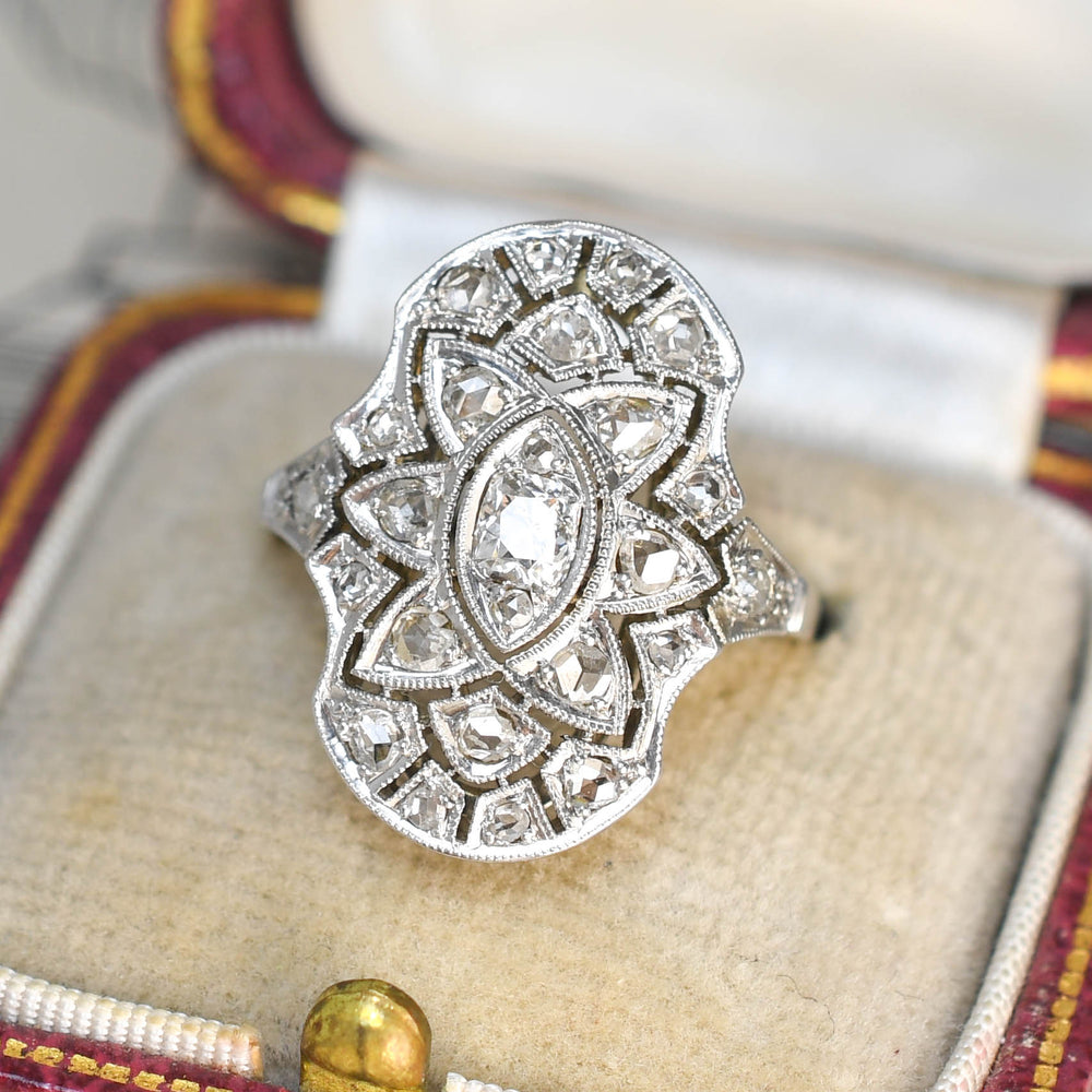 Antique French Diamond Panel Cluster Ring
