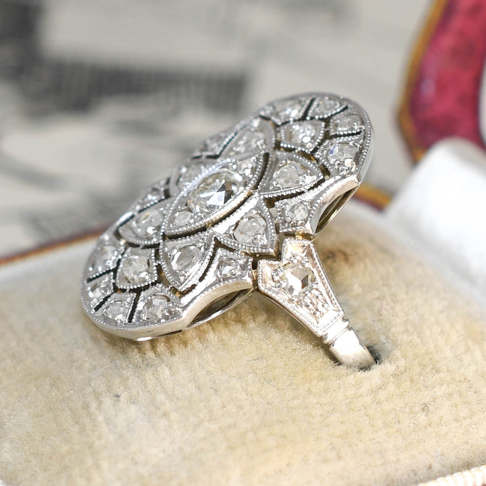 Antique French Diamond Panel Cluster Ring