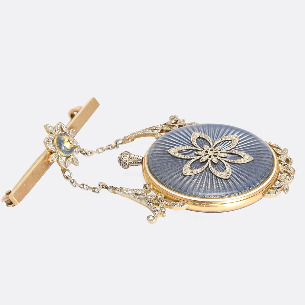 Edwardian Diamond & Guilloché Enamel Pocket Watch