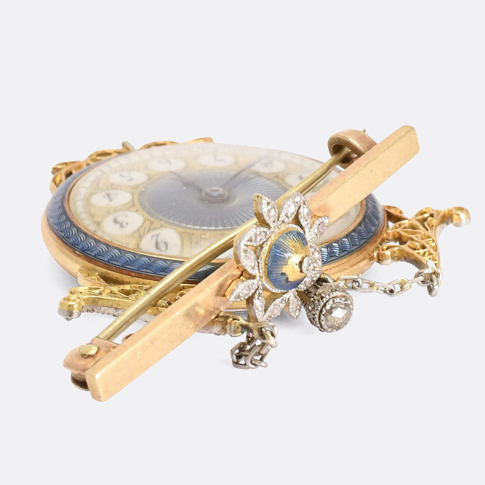 Edwardian Diamond & Guilloché Enamel Pocket Watch