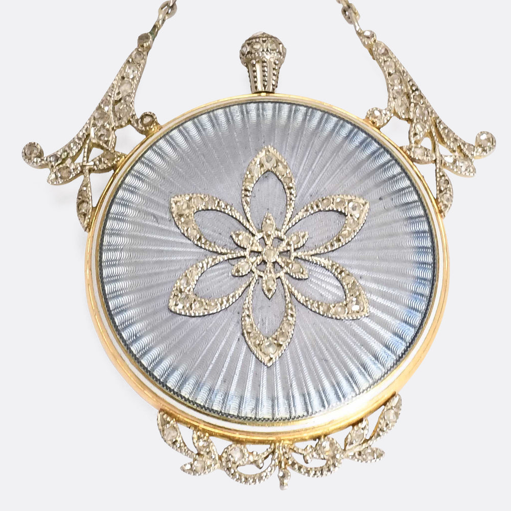 Edwardian Diamond & Guilloché Enamel Pocket Watch