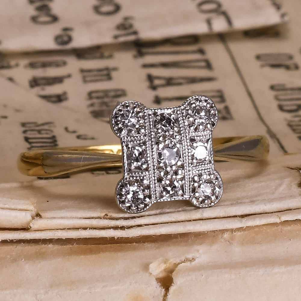 Edwardian Diamond Square Cluster Ring