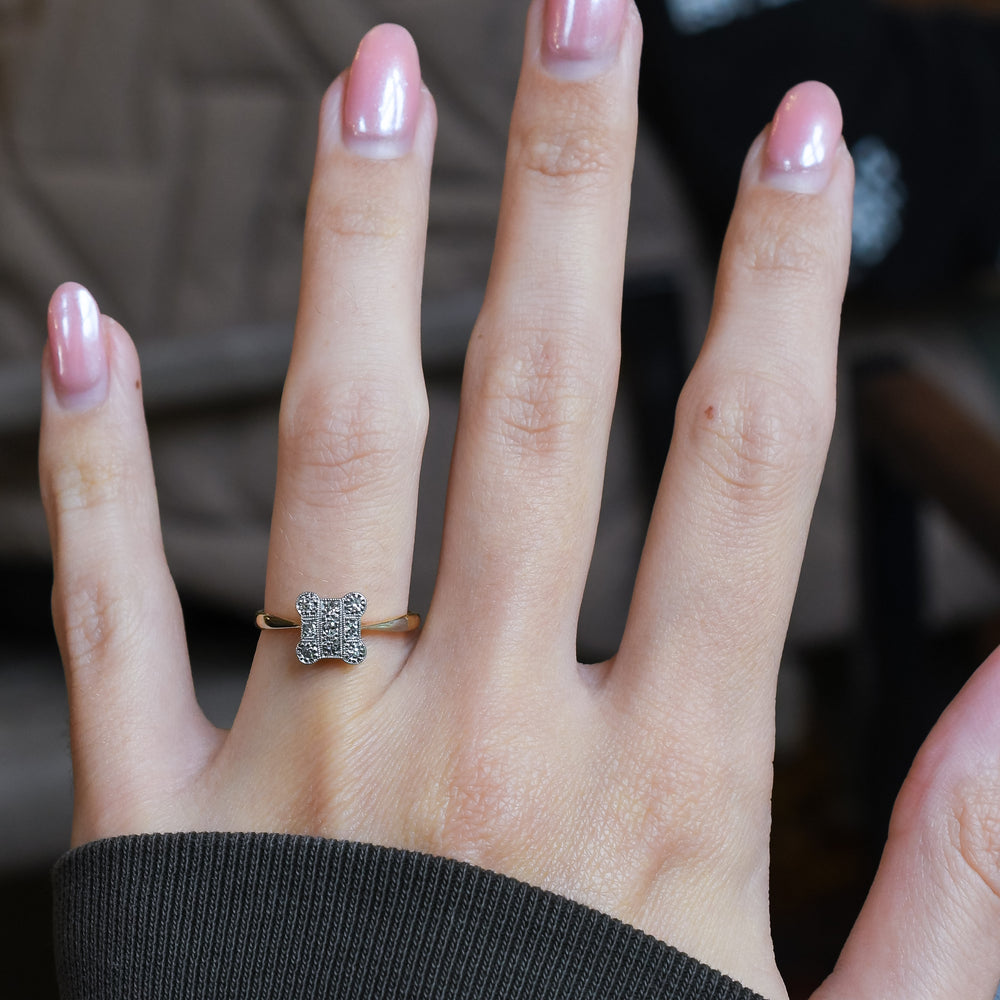 Edwardian Diamond Square Cluster Ring