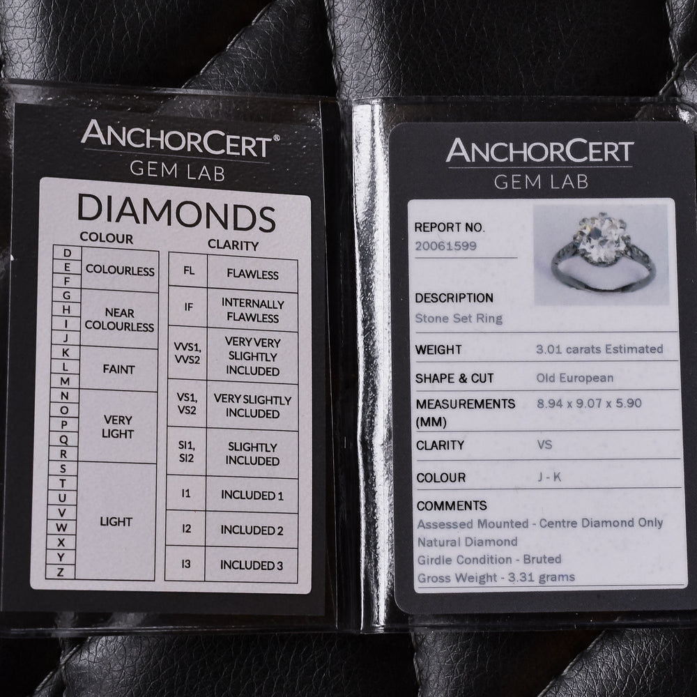 Antique 3.01ct Old European Cut Diamond Solitaire Engagement Ring