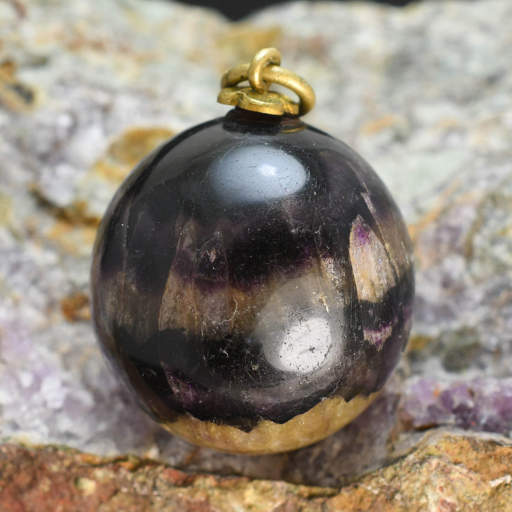 Large Antique Blue John Orb Pendant
