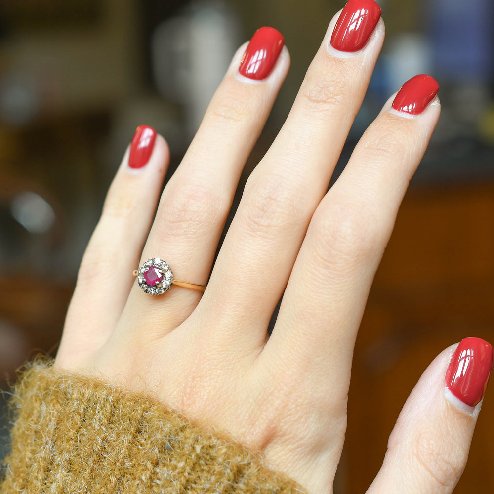 Victorian Ruby & Diamond Cluster Ring