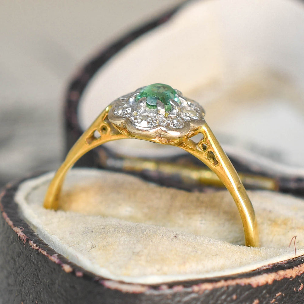 Late Deco Emerald & Diamond Daisy Cluster Ring