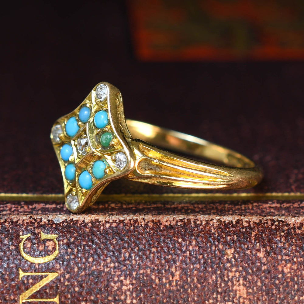 Victorian Turquoise & Diamond Cluster Ring
