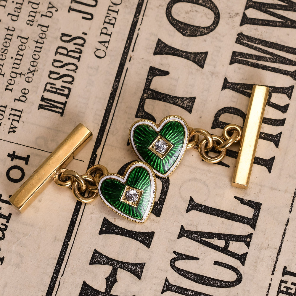 Victorian Diamond & Enamel Heart Cufflinks