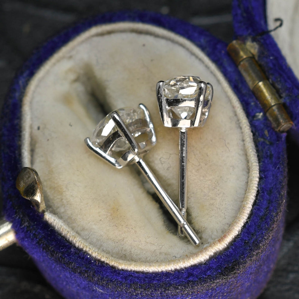 Art Deco 1.73ct Old Cut Diamond Stud Earrings