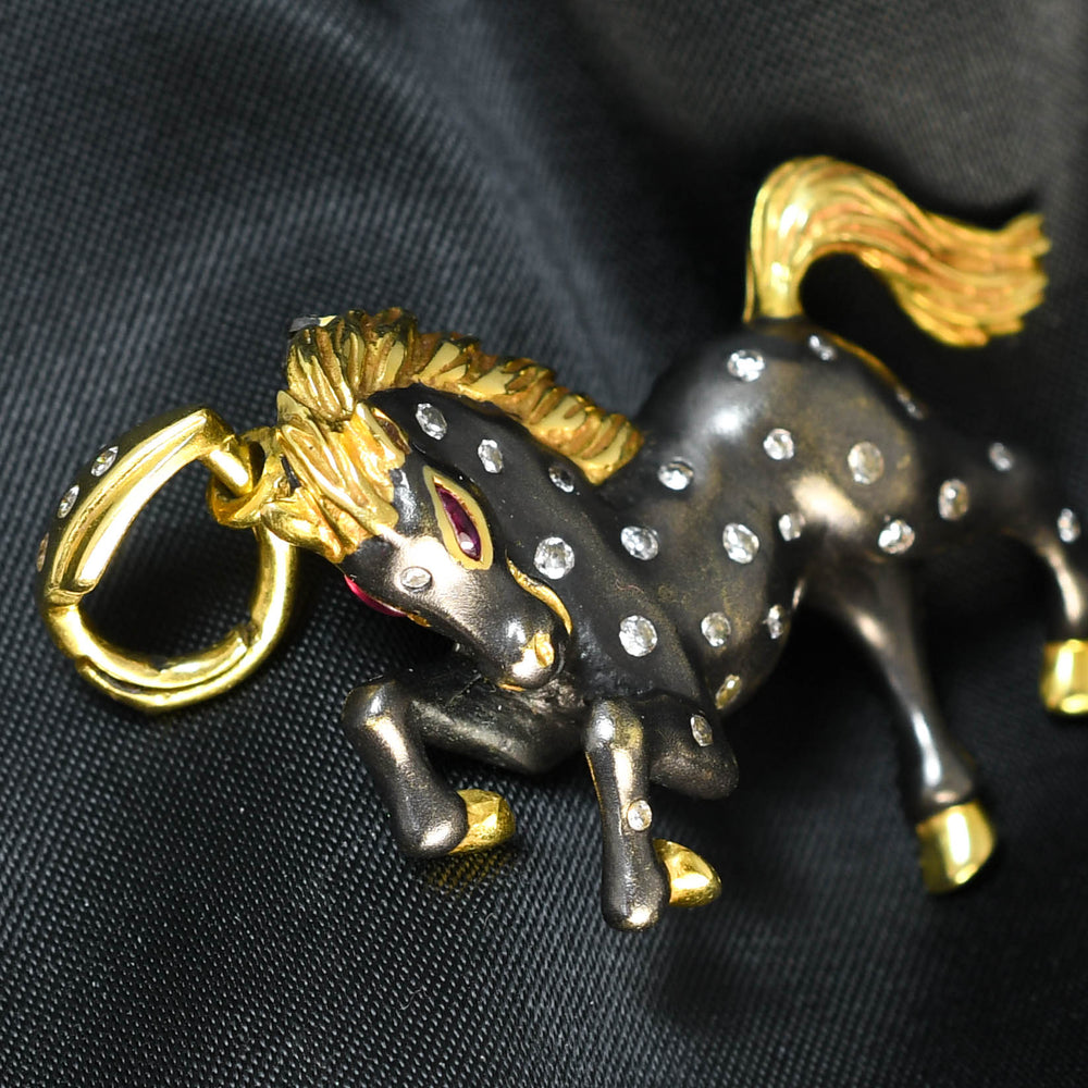 Vintage Diamond & Ruby Horse Brooch Pendant