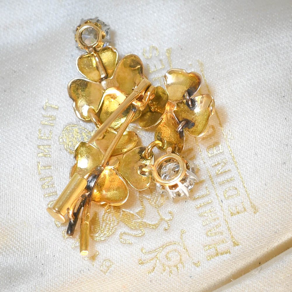 Antique French Emerald & Diamond Flower Bunch Brooch