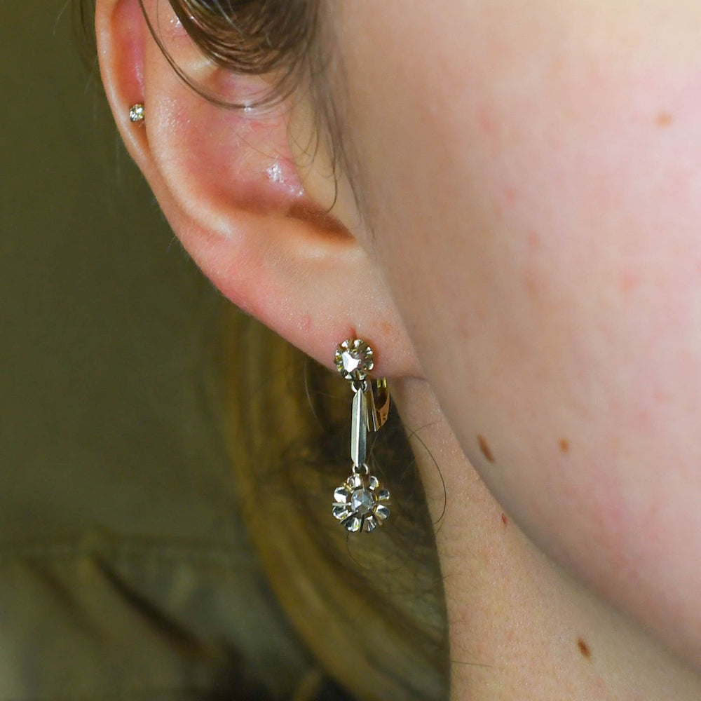 Antique French Rose Cut Diamond Drop Earrings