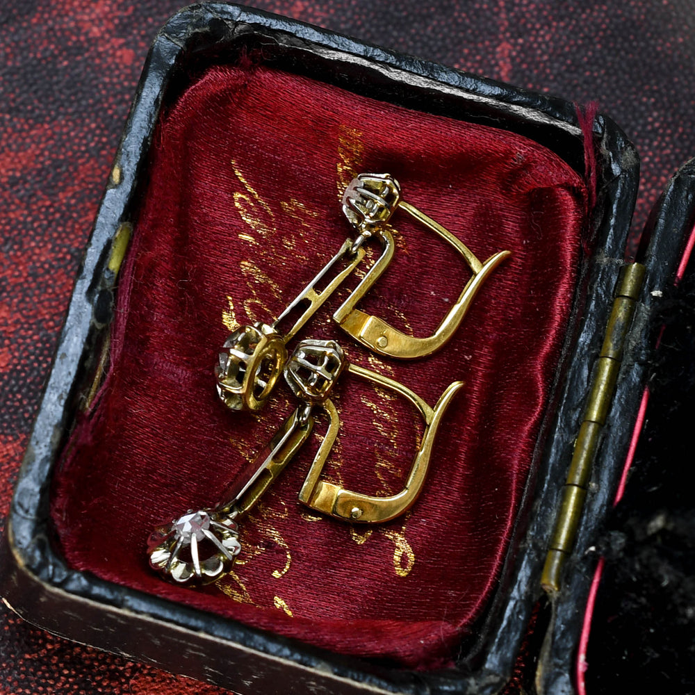 Antique French Rose Cut Diamond Drop Earrings