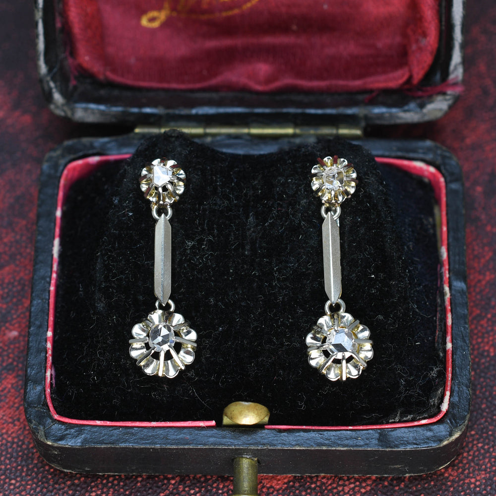 Antique French Rose Cut Diamond Drop Earrings