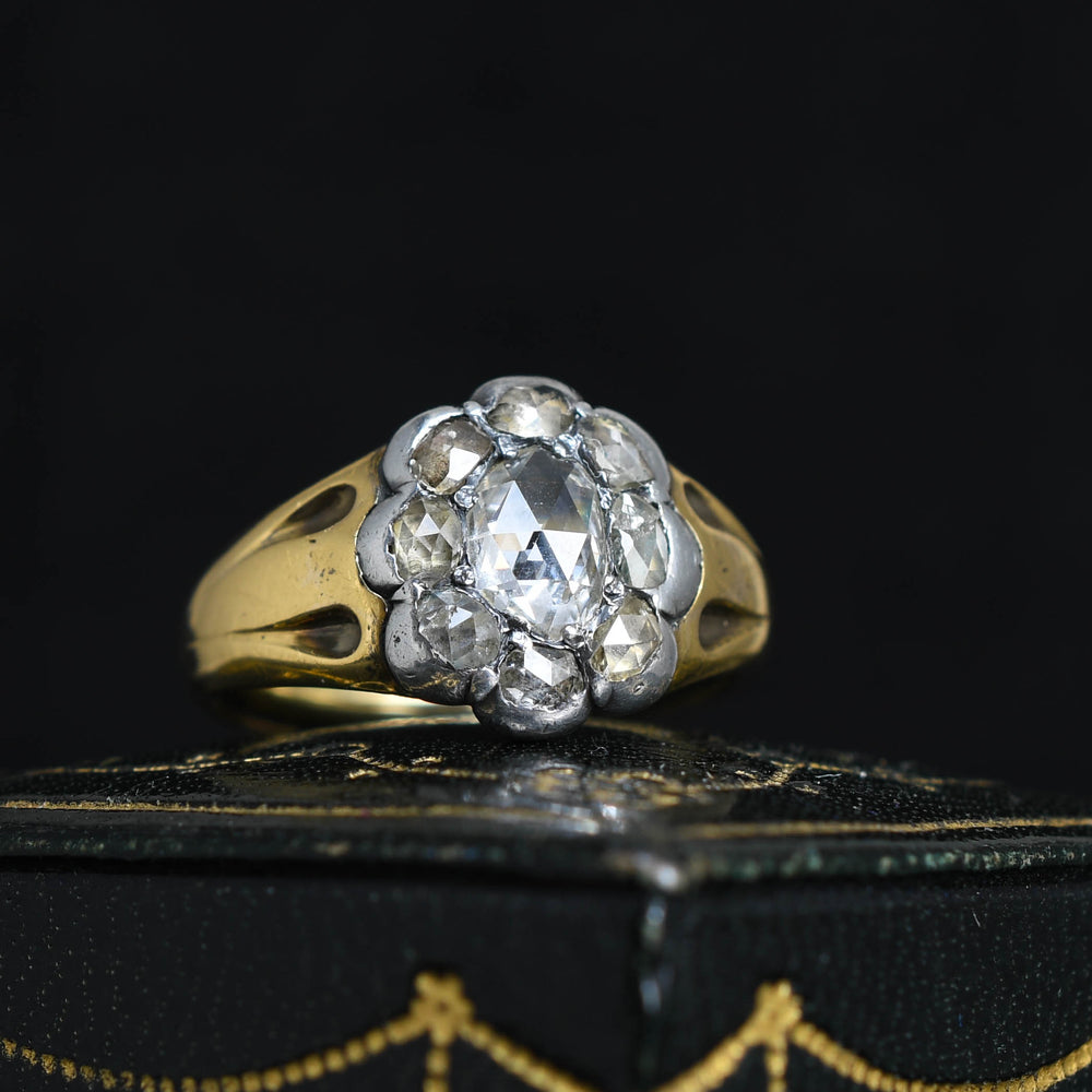 Mid-Victorian Rose Cut Diamond Flower Cluster Ring