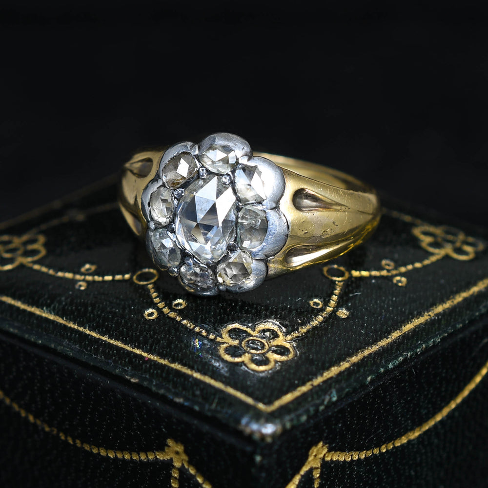 Mid-Victorian Rose Cut Diamond Flower Cluster Ring