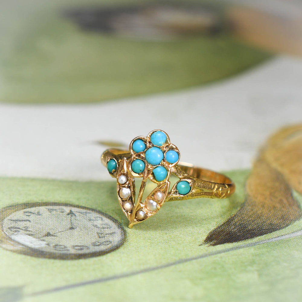 Victorian Turquoise & Pearl Forget-Me-Not Ring