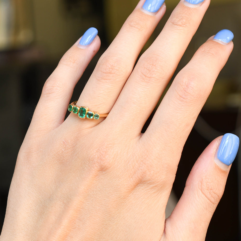 Edwardian Emerald 5-Stone Bezel Ring