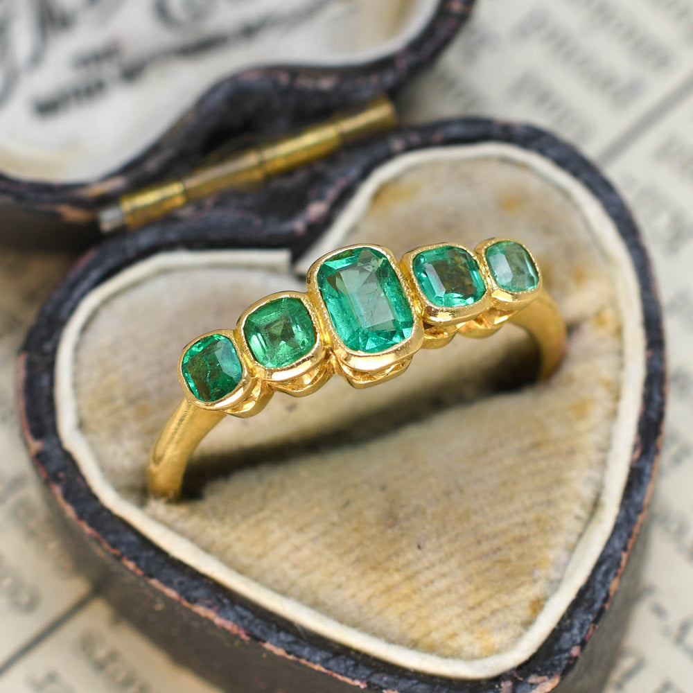 Edwardian Emerald 5-Stone Bezel Ring