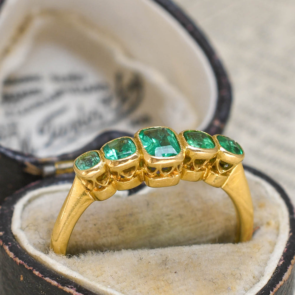 Edwardian Emerald 5-Stone Bezel Ring