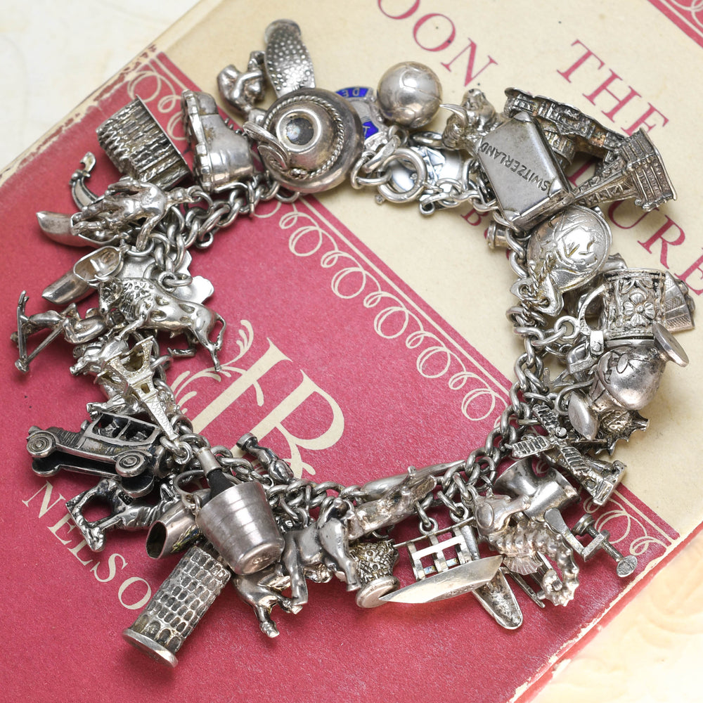 Vintage Fully Loaded Silver Charm Bracelet