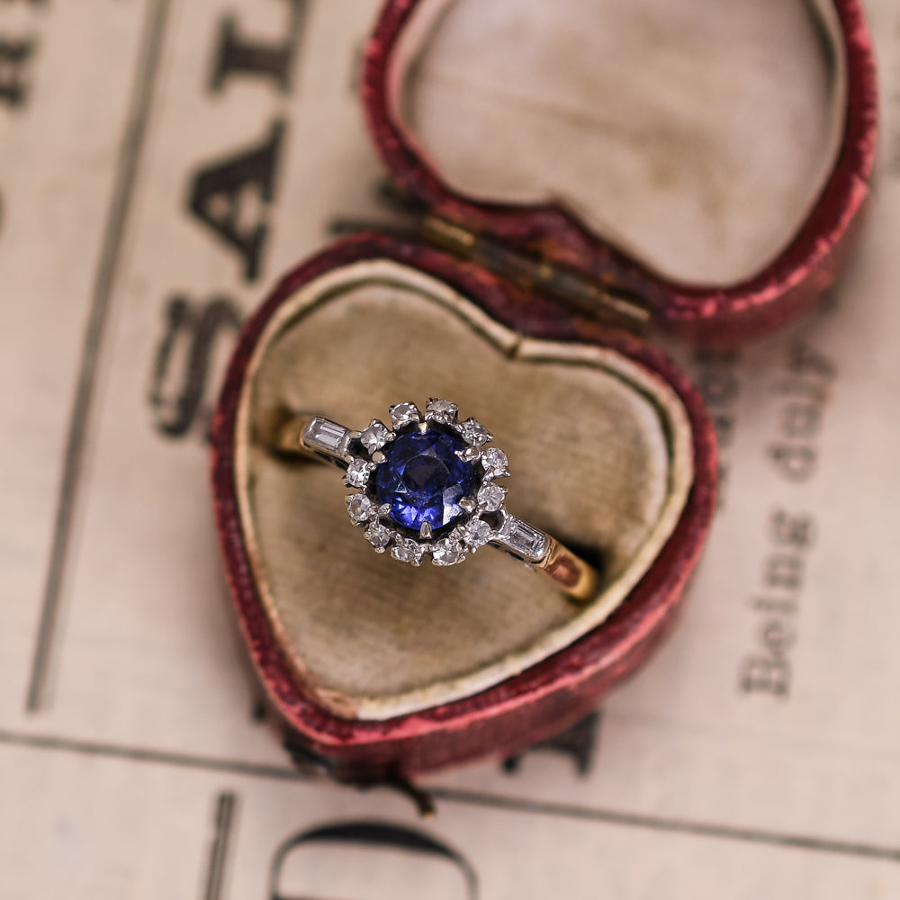 Art Deco Sapphire & Diamond Cluster Ring