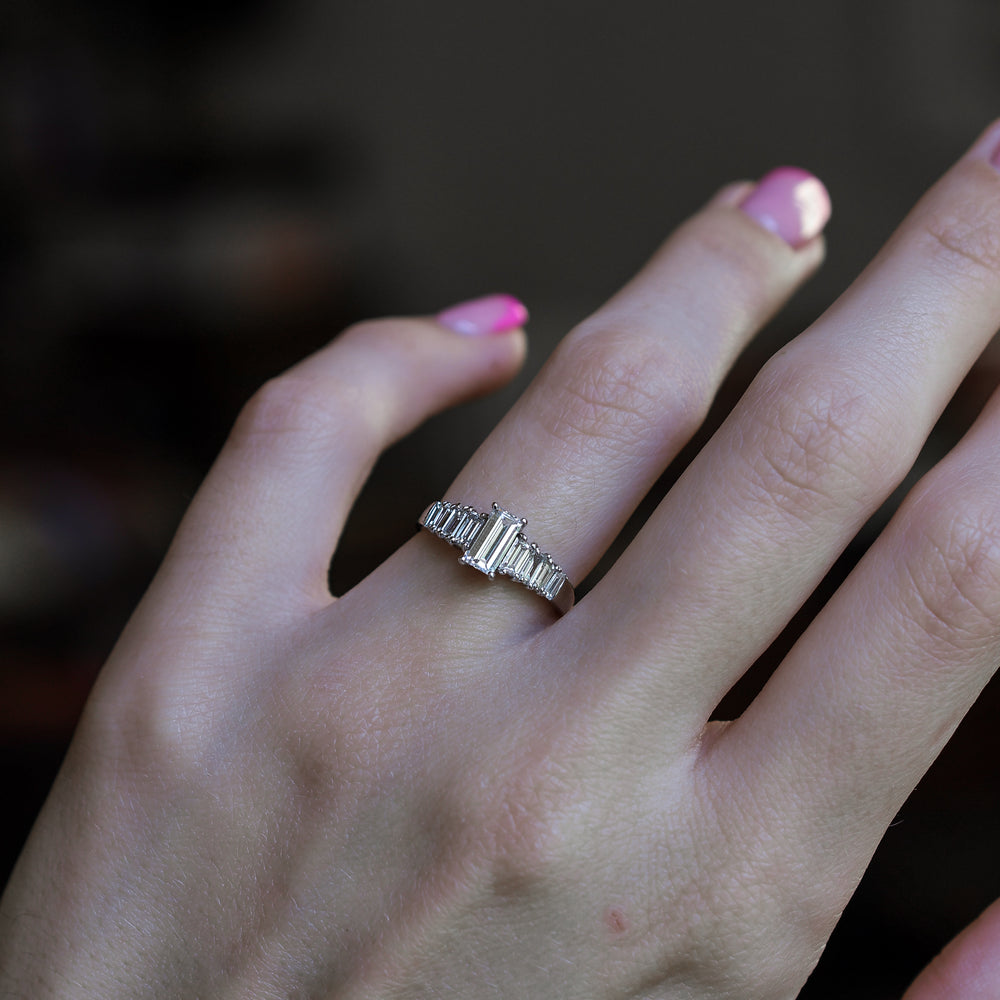 Vintage Baguette Diamond Solitaire Engagement Ring