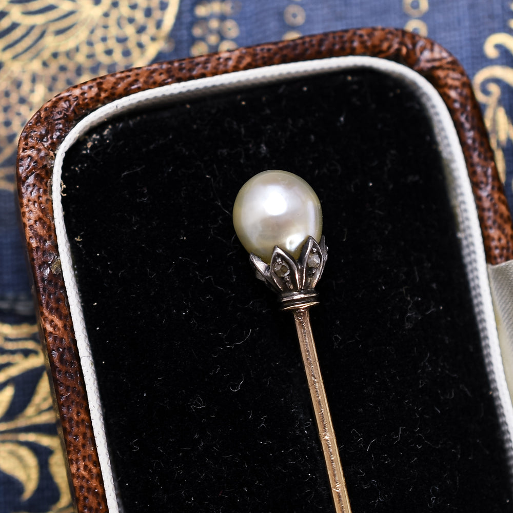 Victorian Natural Pearl & Diamond Tie Pin
