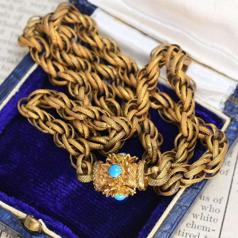 Georgian Pinchbeck Chain With Turquoise Clasp