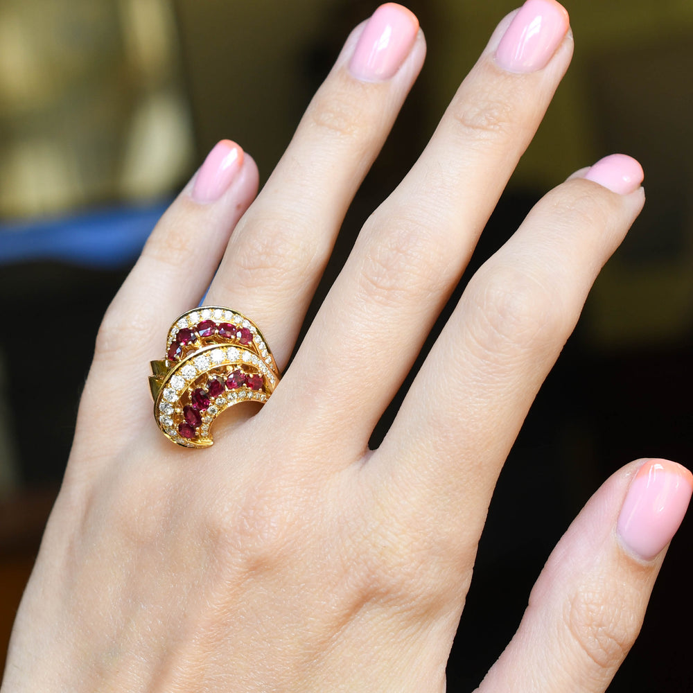 Vintage Ruby & Diamond Swirling Cocktail Ring by Kutchinksy