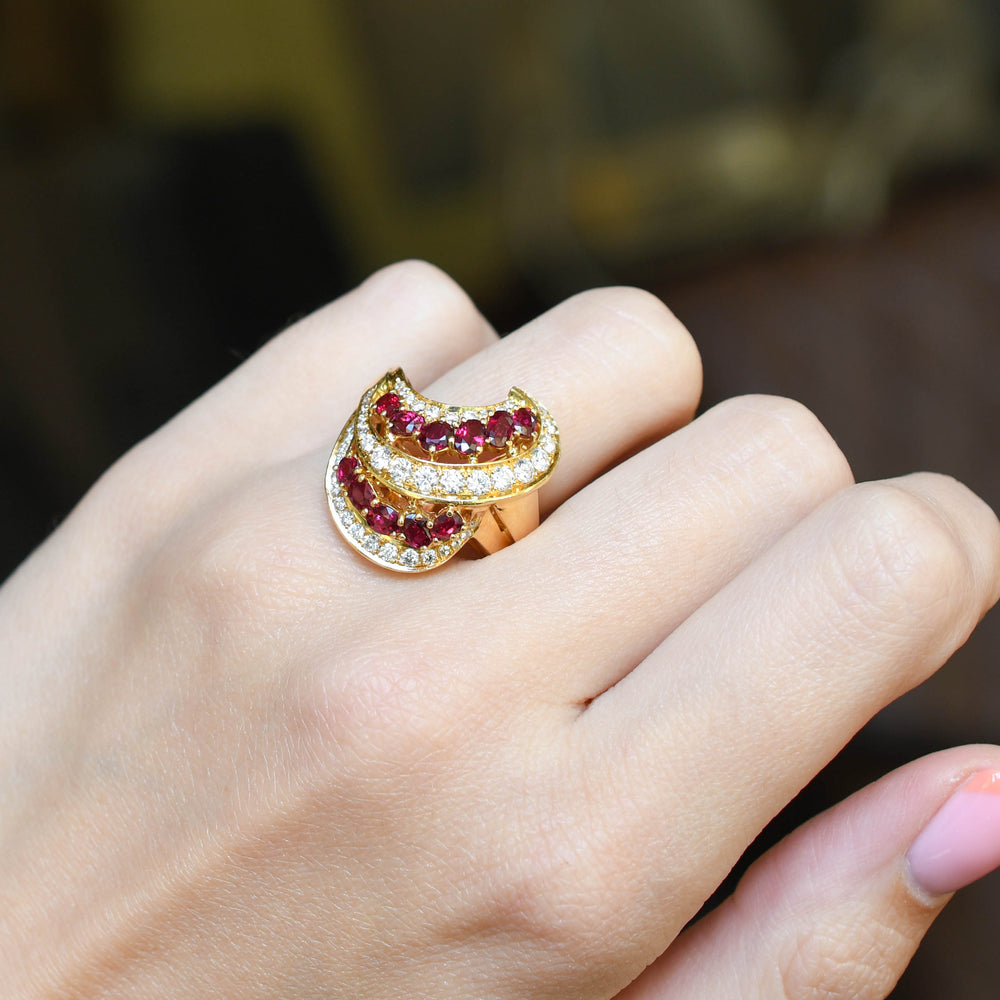 Vintage Ruby & Diamond Swirling Cocktail Ring by Kutchinksy