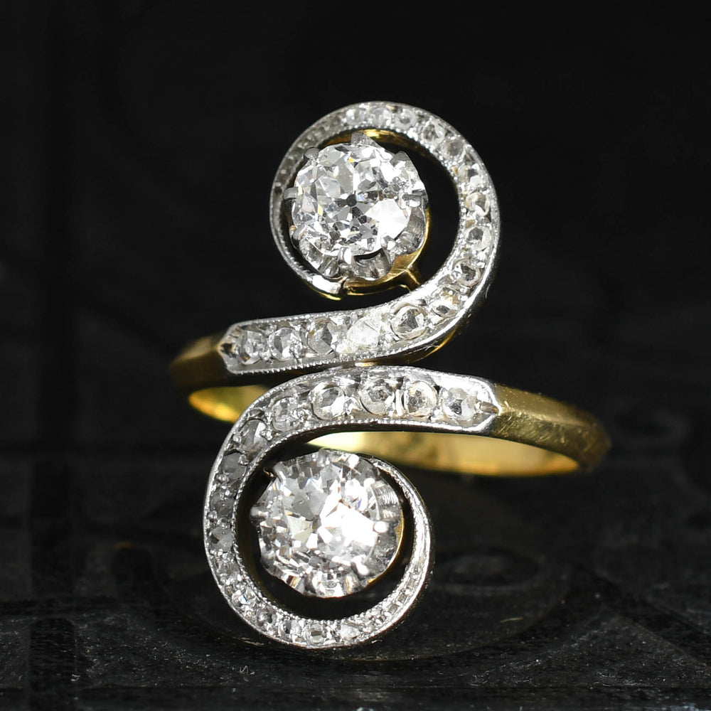 French Art Nouveau Diamond Toi et Moi Ring