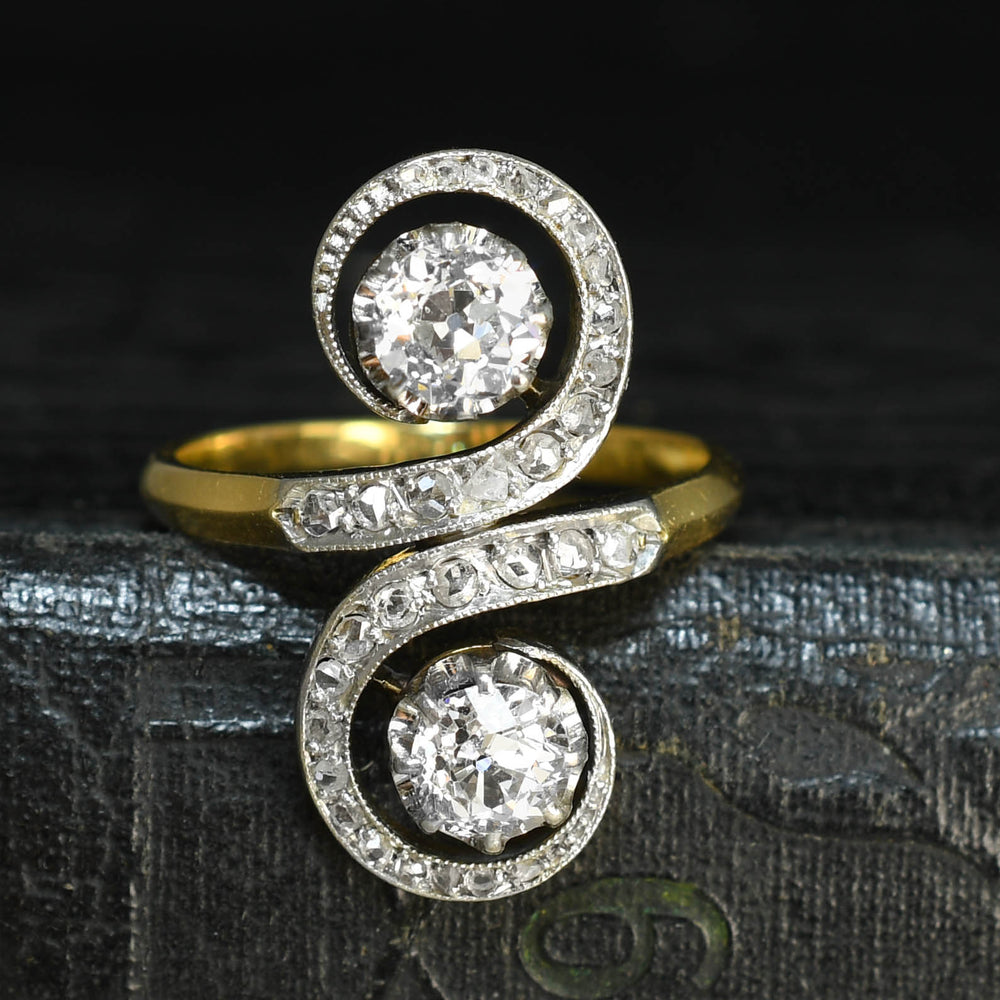 French Art Nouveau Diamond Toi et Moi Ring