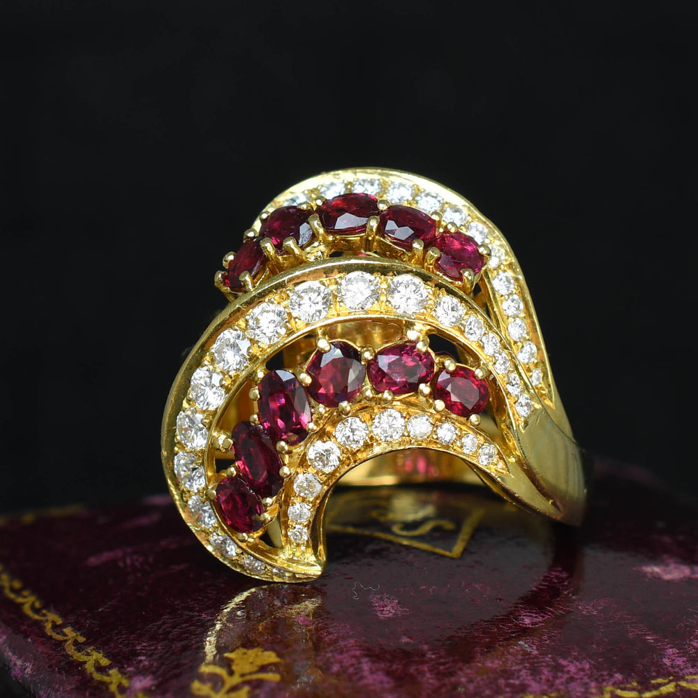 Vintage Ruby & Diamond Swirling Cocktail Ring by Kutchinksy