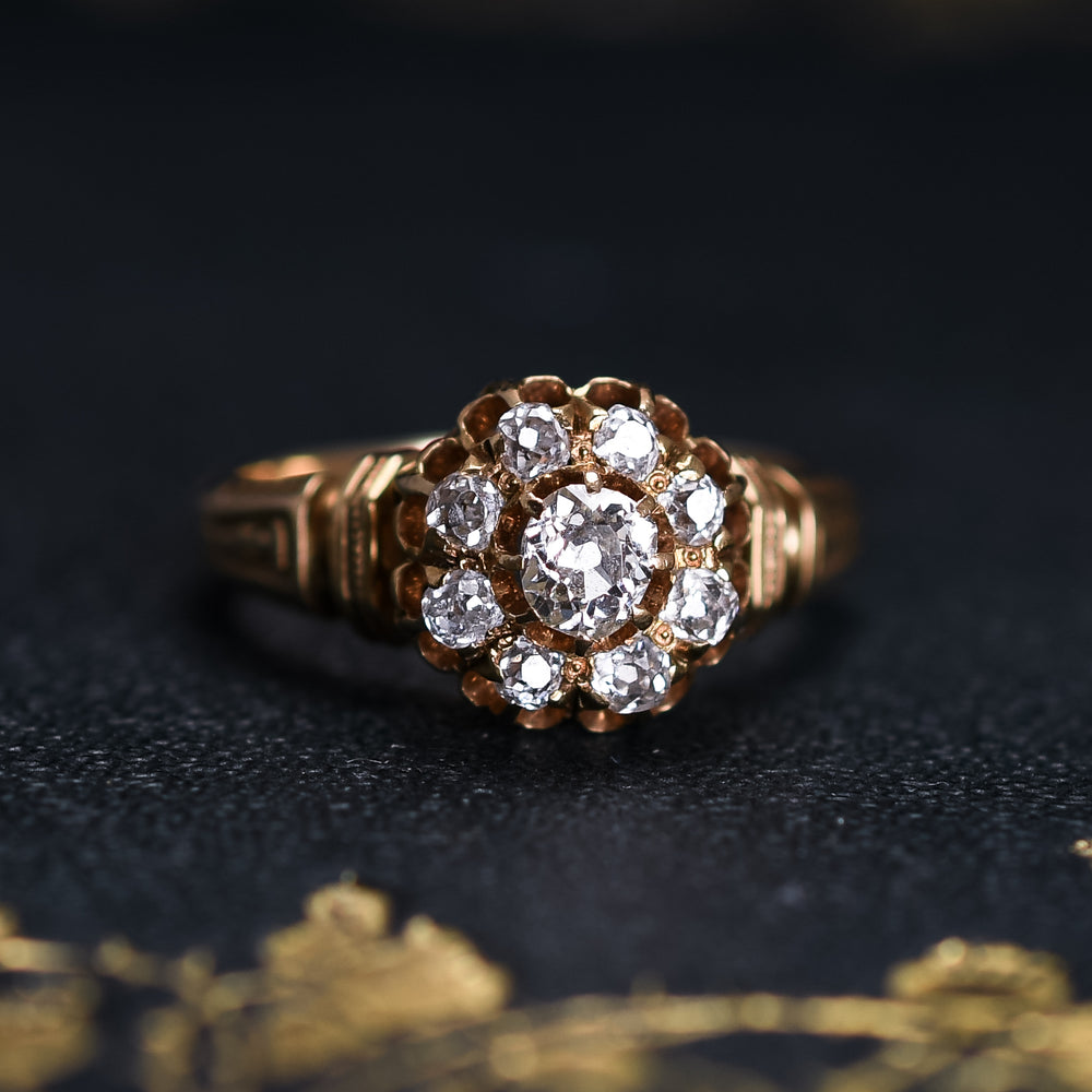 Victorian Old Mine Cut Diamond Cluster Ring