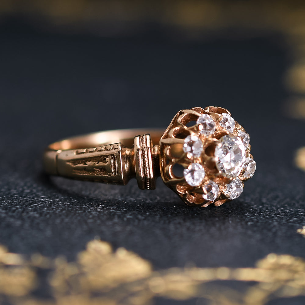 Victorian Old Mine Cut Diamond Cluster Ring