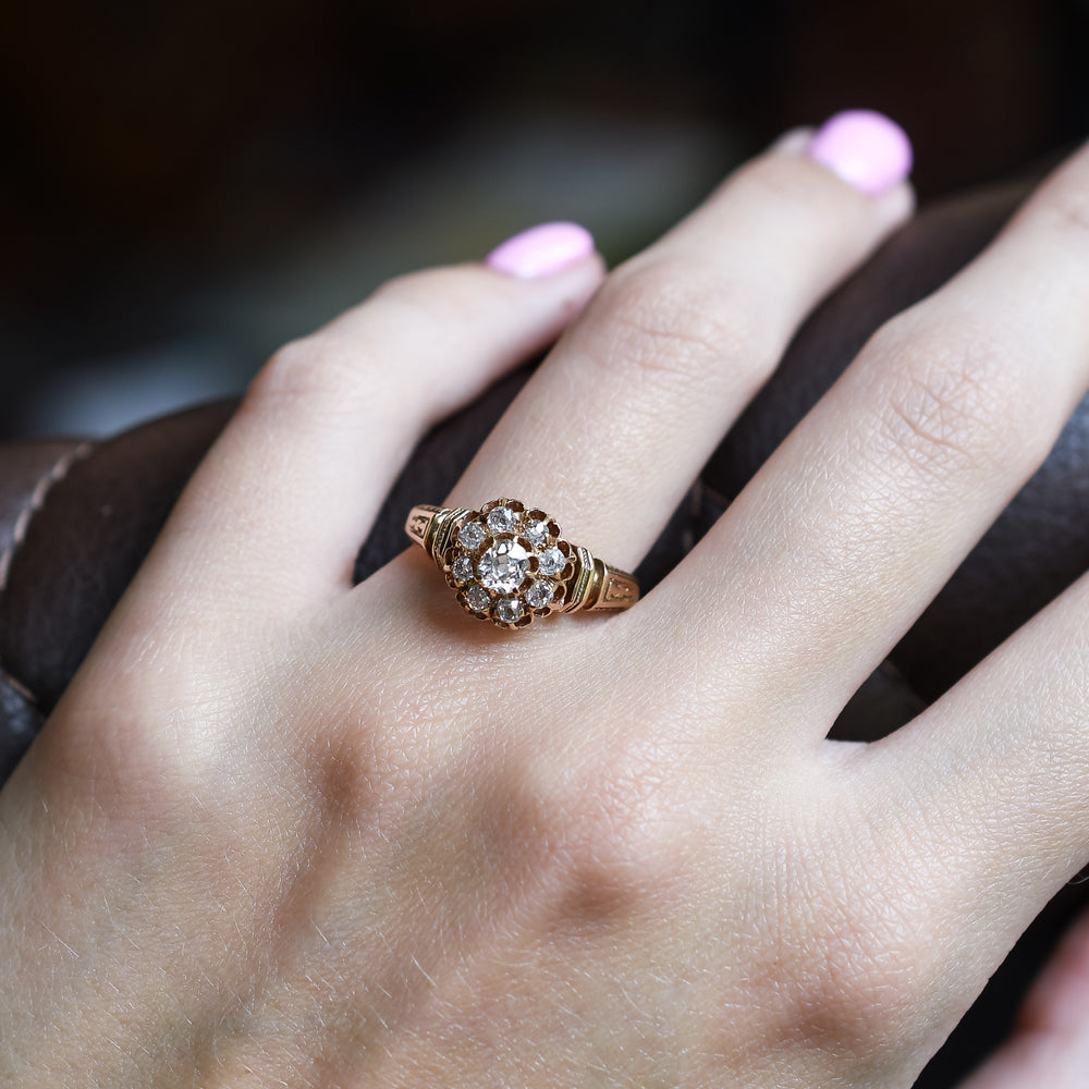Victorian Old Mine Cut Diamond Cluster Ring