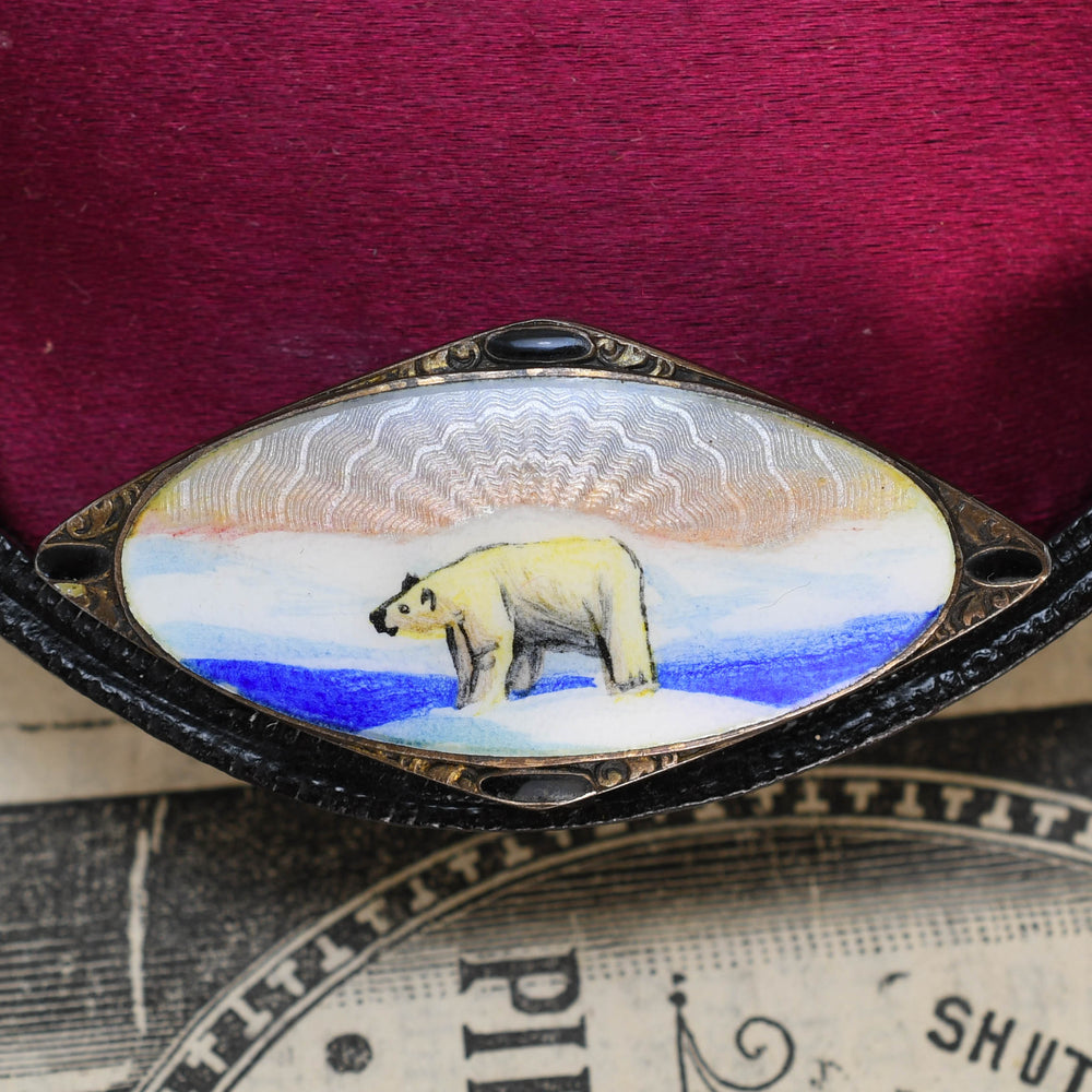 Art Deco Enamel Polar Bear Brooch
