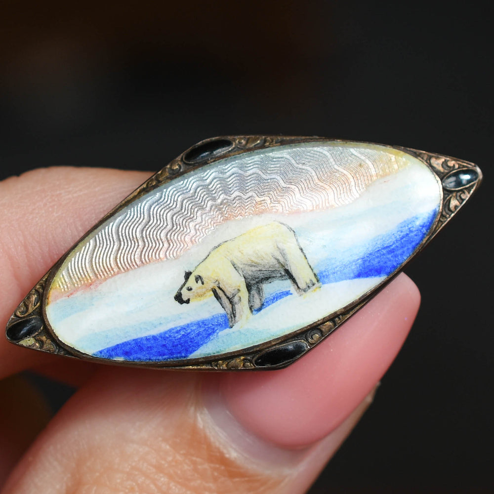 Art Deco Enamel Polar Bear Brooch