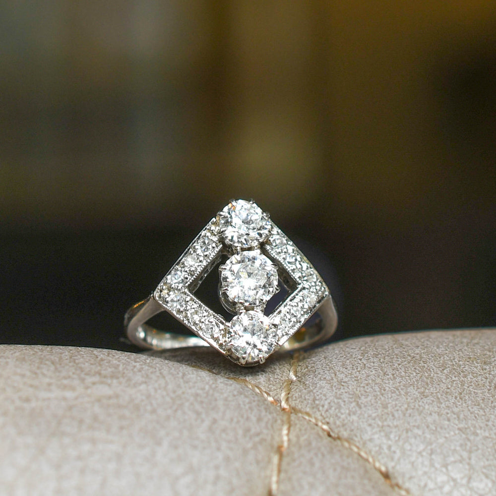 Art Deco Diamond Openwork Trilogy Ring