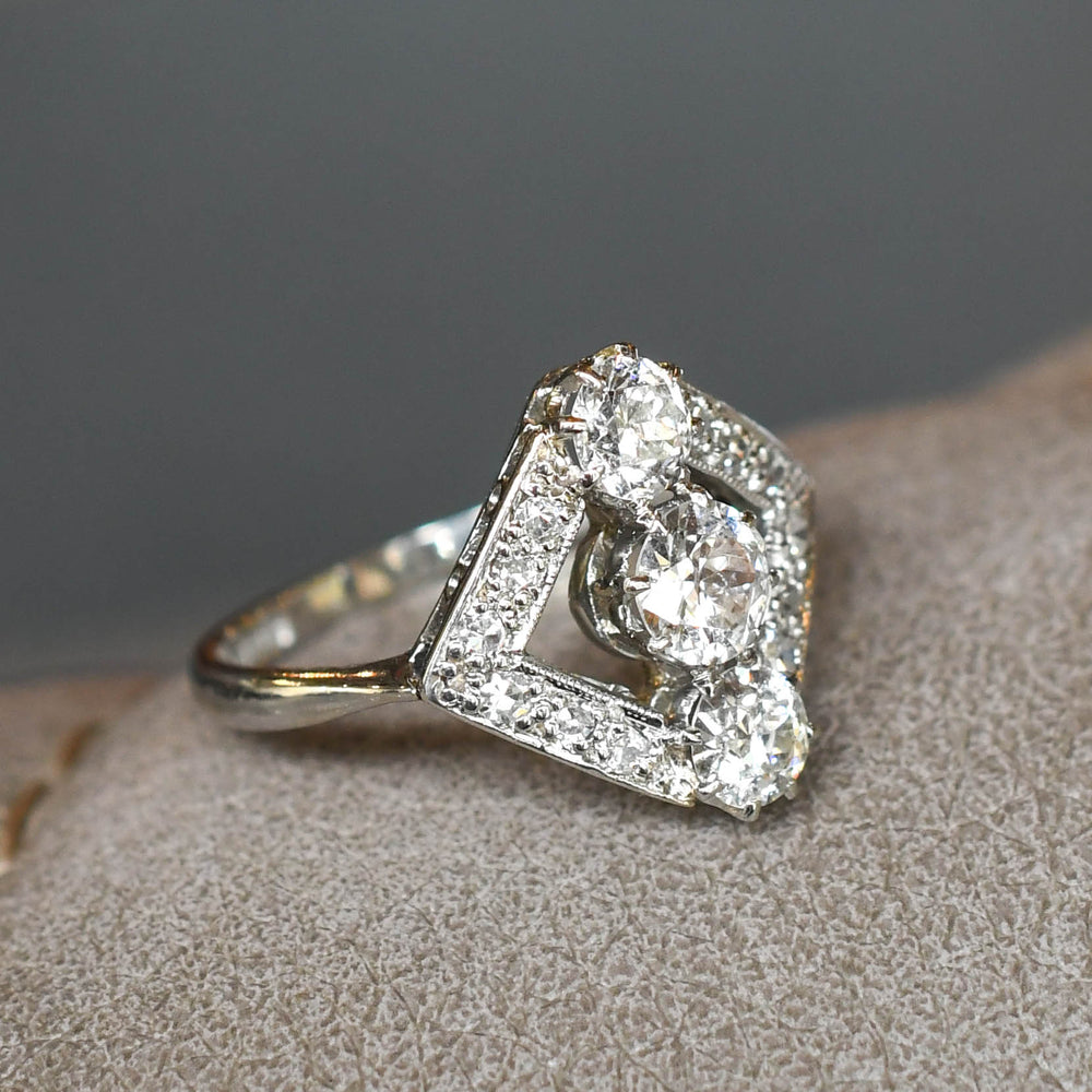 Art Deco Diamond Openwork Trilogy Ring