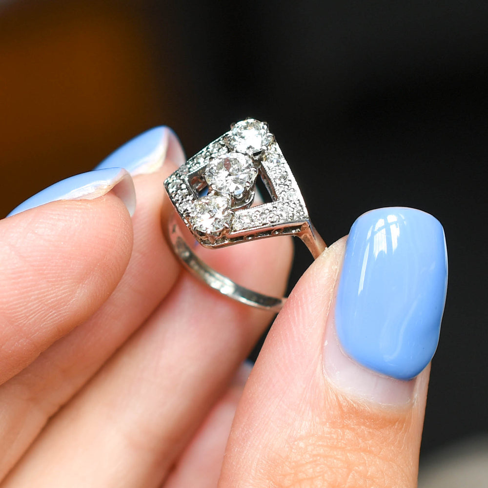 Art Deco Diamond Openwork Trilogy Ring