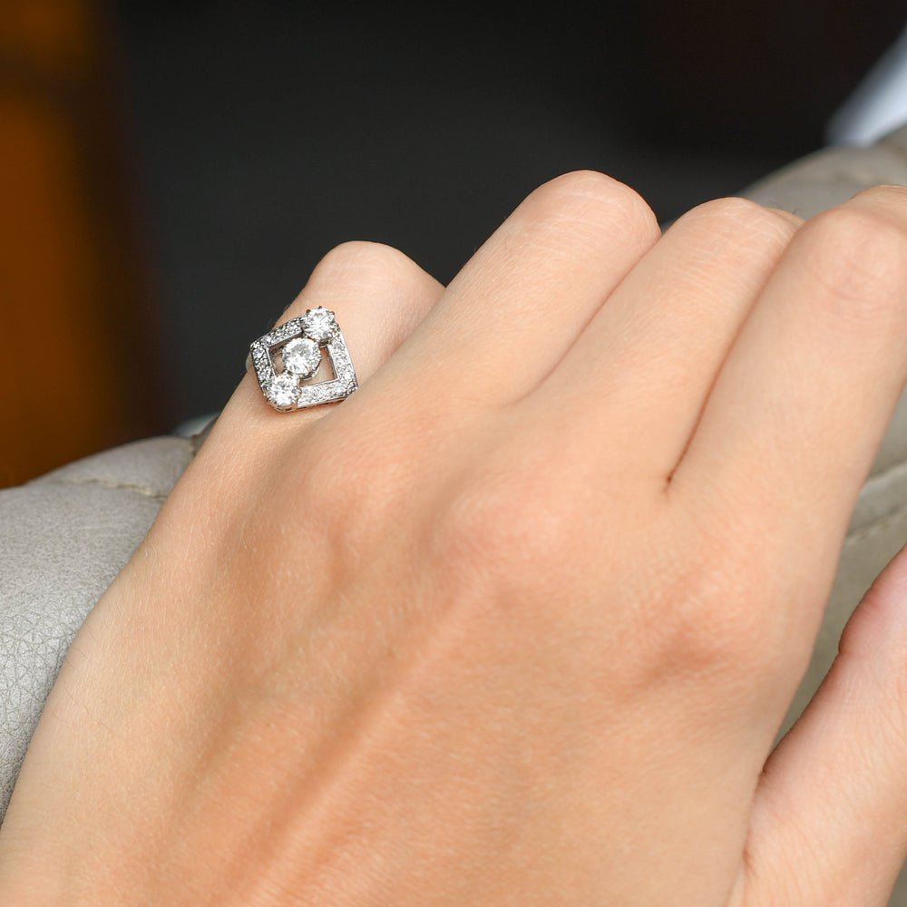 Art Deco Diamond Openwork Trilogy Ring
